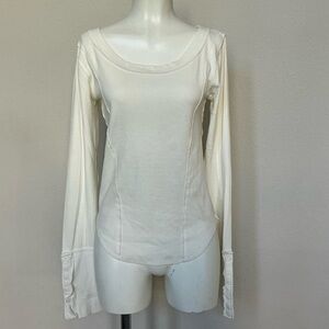 Free People Long Sleeve Scoop Neck Top in Cream